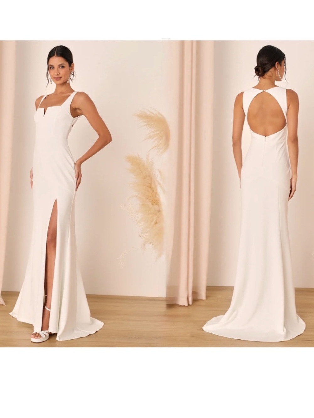 NWOT Lulus Everlasting Promise White Notched Backless Mermaid Maxi Wedding Dress